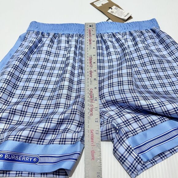 Burberry High Waist Pull On Shorts Size 6 Blue Check Print 100% Silk NWT $820 - Picture 11 of 13
